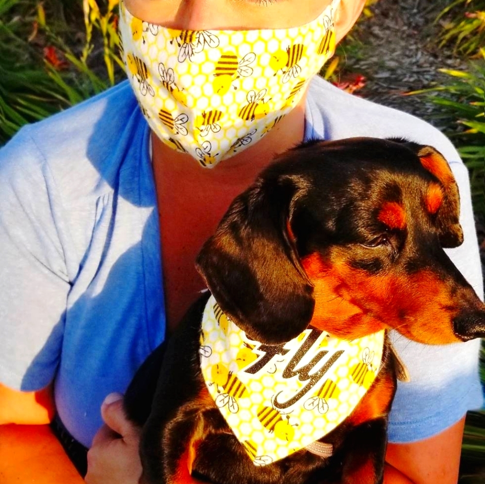 Matching dog (or cat) bandana and face mask